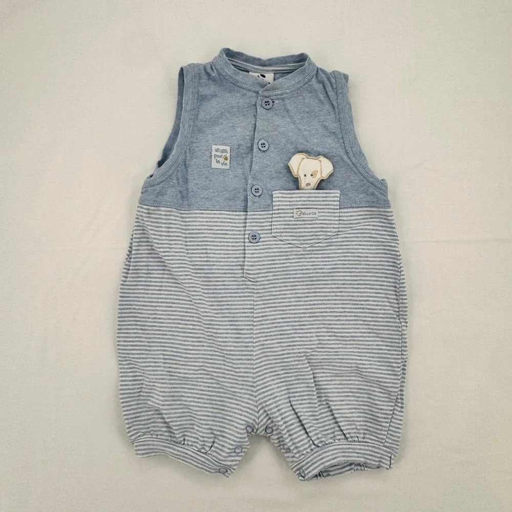 Vintage Absorba Baby 100% Cotton Striped Sleeveless Romper Size 24M Dog Pocket